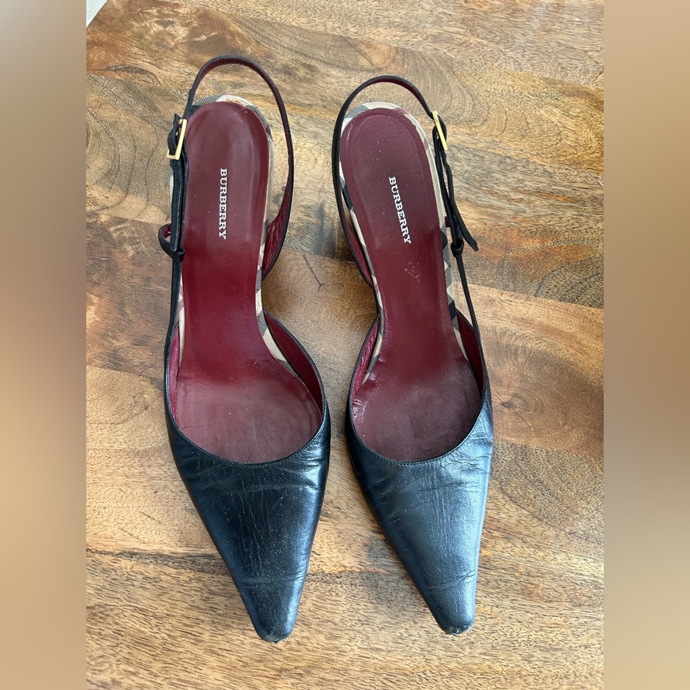 Burberry Vintage Black Leather Sling Backs 8.5/9